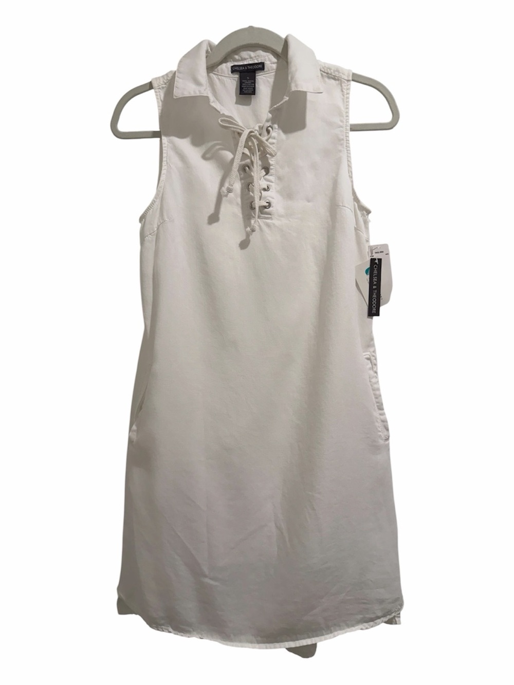 Chelsea & Theodore White Lace-Up Collared Dress Size Small NWT summer